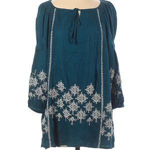 Anthropologie Floreat Teal Blue Bohemian Folklore Embroidered Blouse XS S NWOT